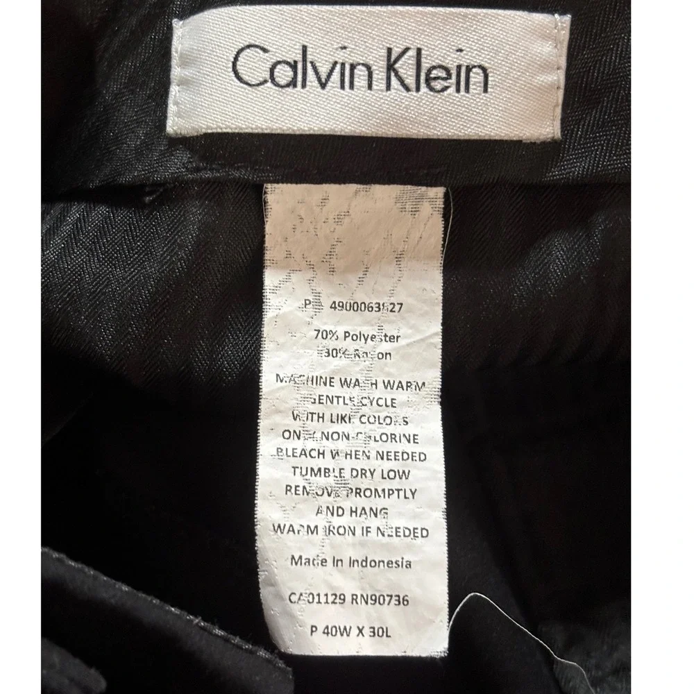 Calvin Klein Mens Dress Pants 40 x 30 Black Flat Front Trousers Business Formal